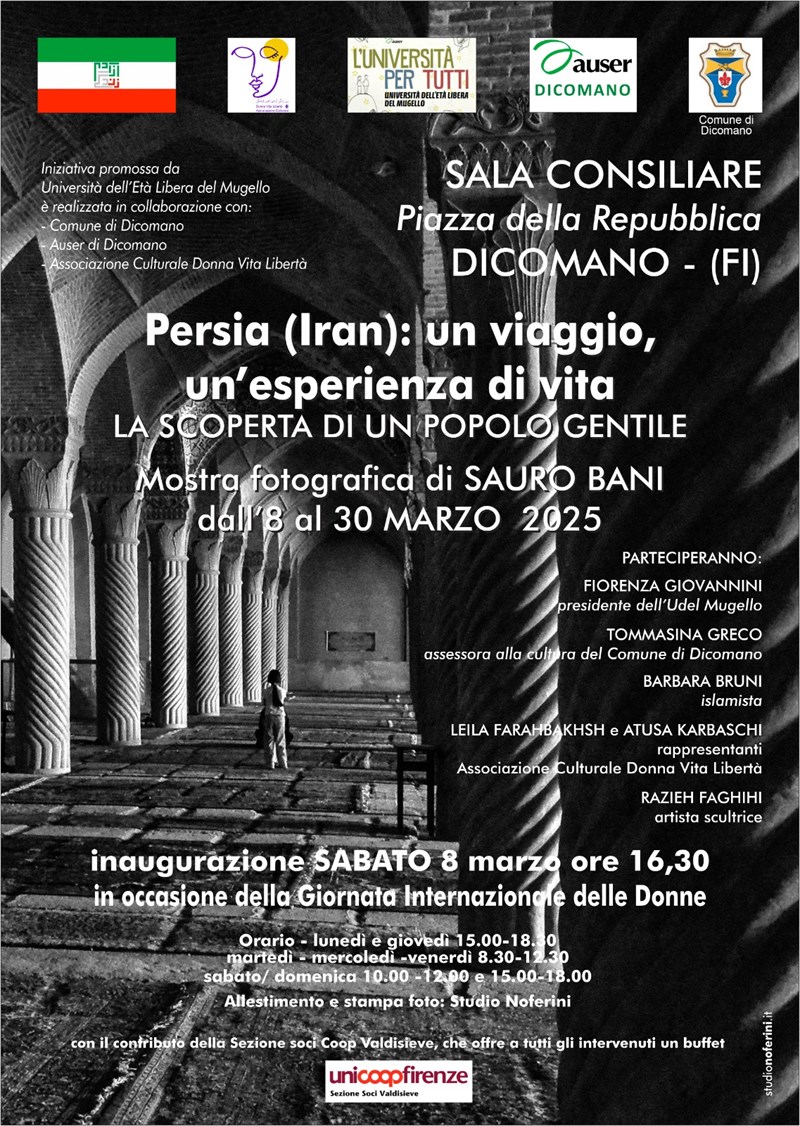La locandina dell'evento - "Persia (Iran): un viaggio, un'esperienza di vita – La scoperta di un popolo gentile"