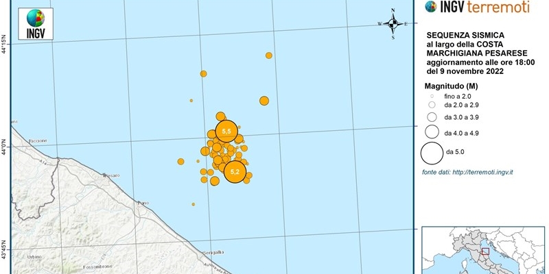 La distribuzione della sequenza sismica
