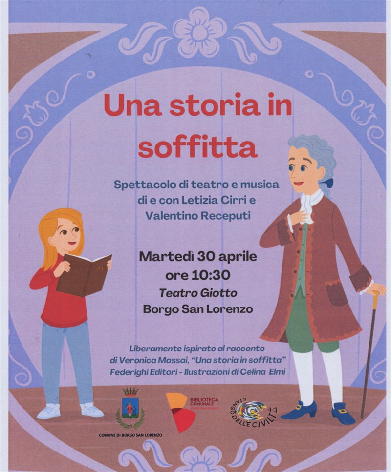 La locandina di “Una storia in soffitta” al Teatro Giotto.