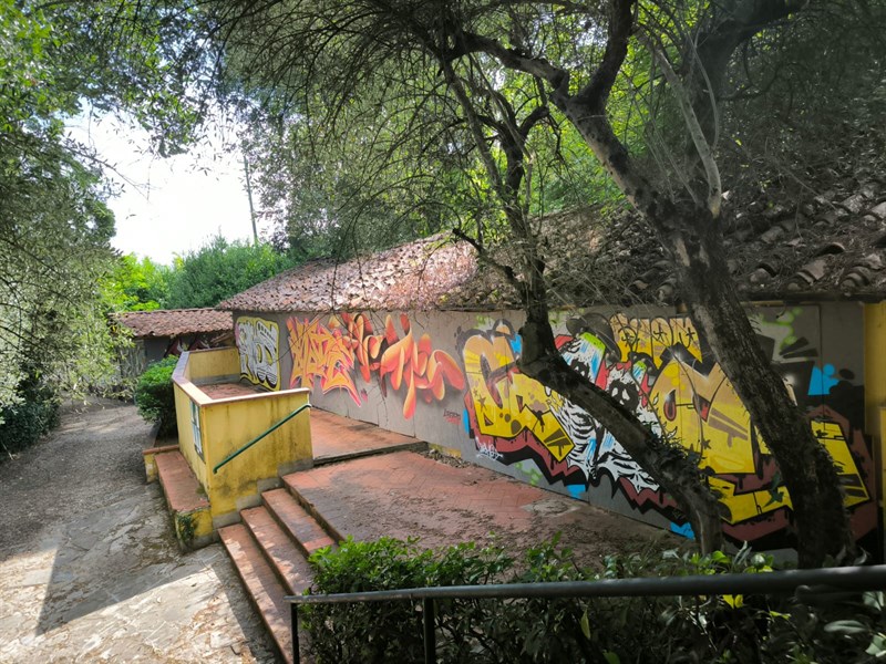 Il lato dei llocali di servizio con tetti pericolanti