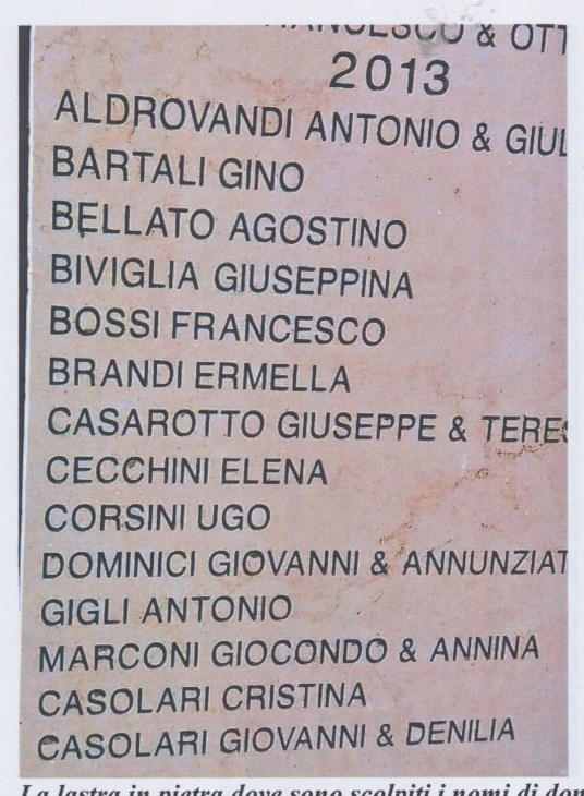 La lastra in pietra dove sono scolpiti i nomi di don Ugo Corsini e di Antonio Gigli, nel Viale dei Giusti a Gerusalemme; in alto si legge il nome di Gino Bartali.