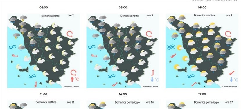 Le cartine del Lamma per questa notte