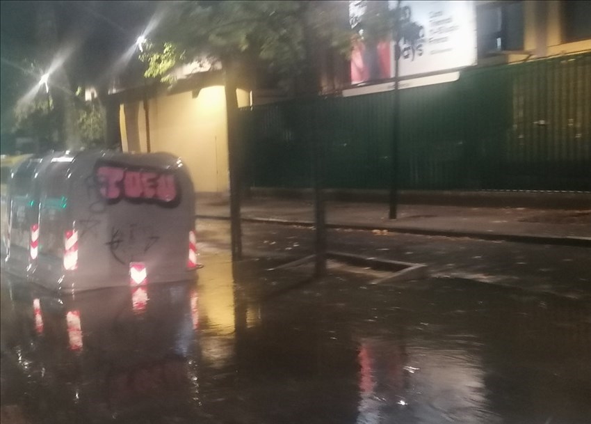 cassonnetti della spazzattura immersi nell'acqua nella zona di Campo di Marte