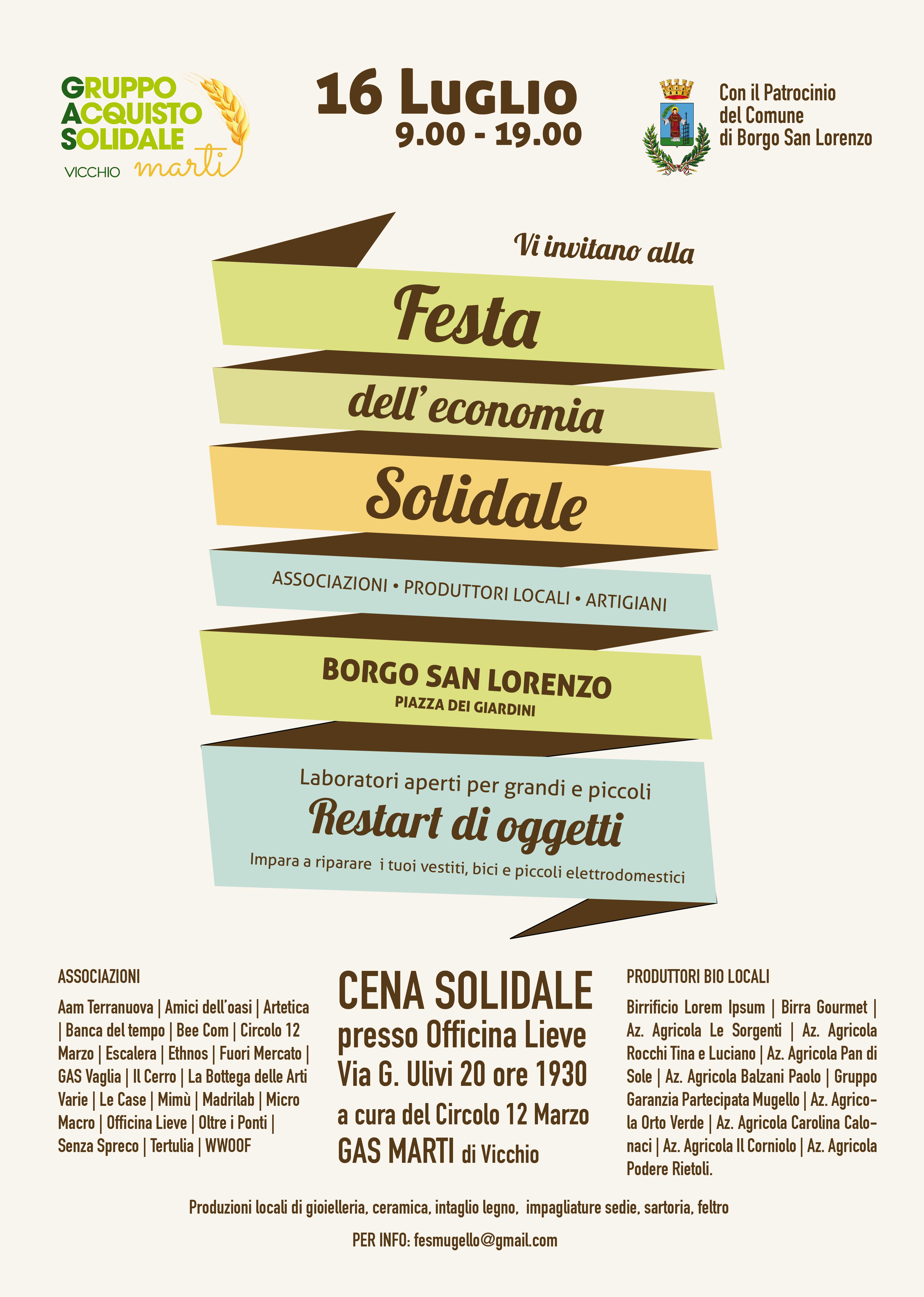 L’Economia Solidale in festa il 16 luglio