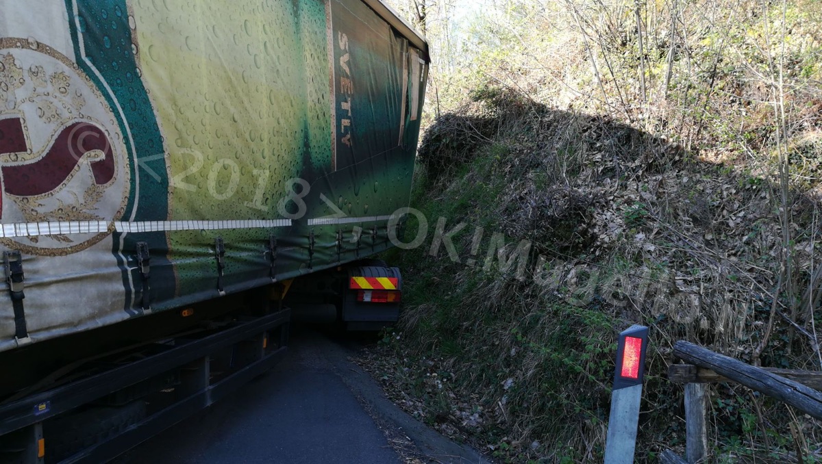 Un bisonte della strada incagliato a Montecuccoli per colpa del navigatore