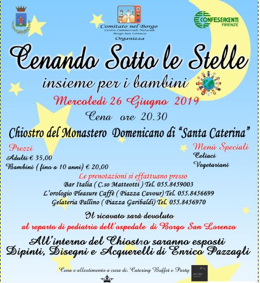 Cena sotto le stelle nel chiostro del monastero. Per il reparto pediatria