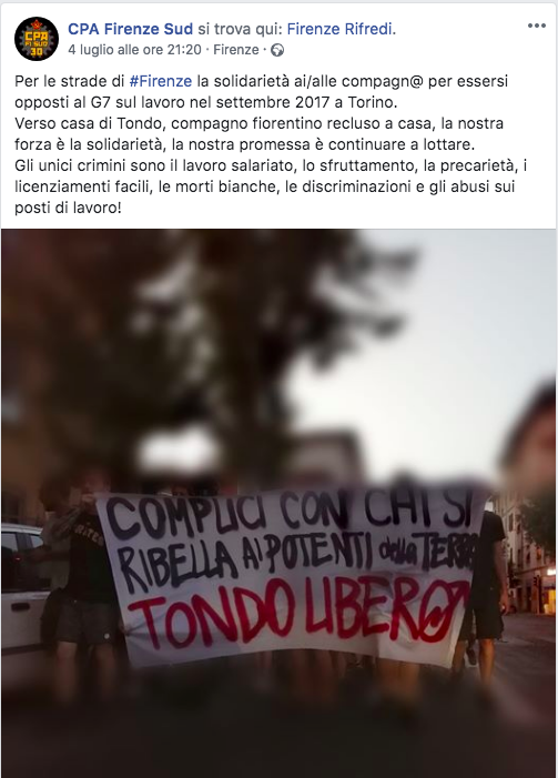 Due mugellani arrestati nel blitz per i disordini al G7 del 2017