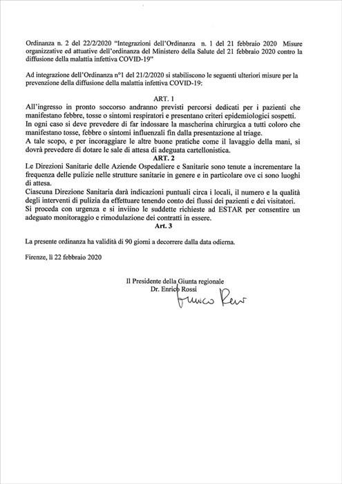 Le integrazioni all'ordinanza