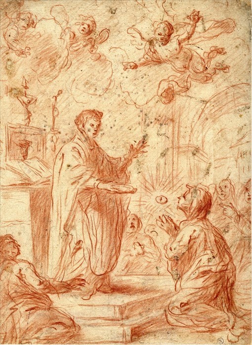 Giovanni Bilivert -attr- Santa teresa riceve l'Eucarestia pietra rossa su carta