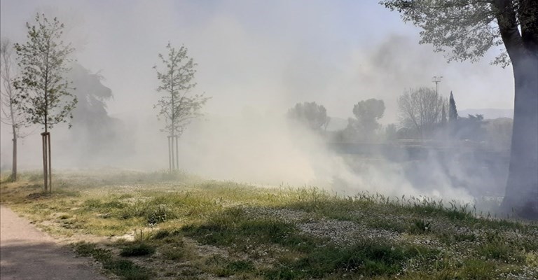 Ecco l'incendio sul greto del fiume