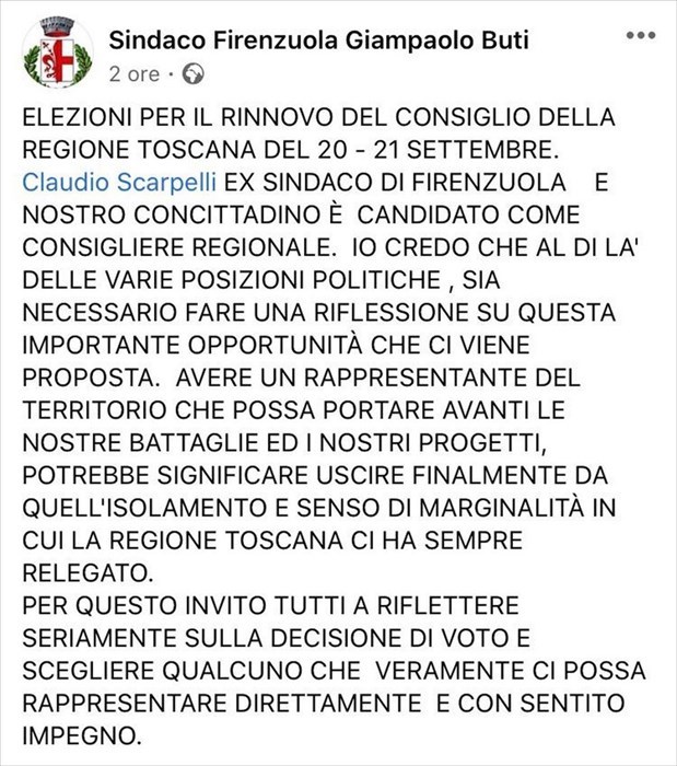 Il post contestato