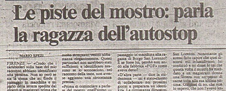 Mostro Firenze: Appello per trovare la ragazza (mugellana) dell'autostop del 1985