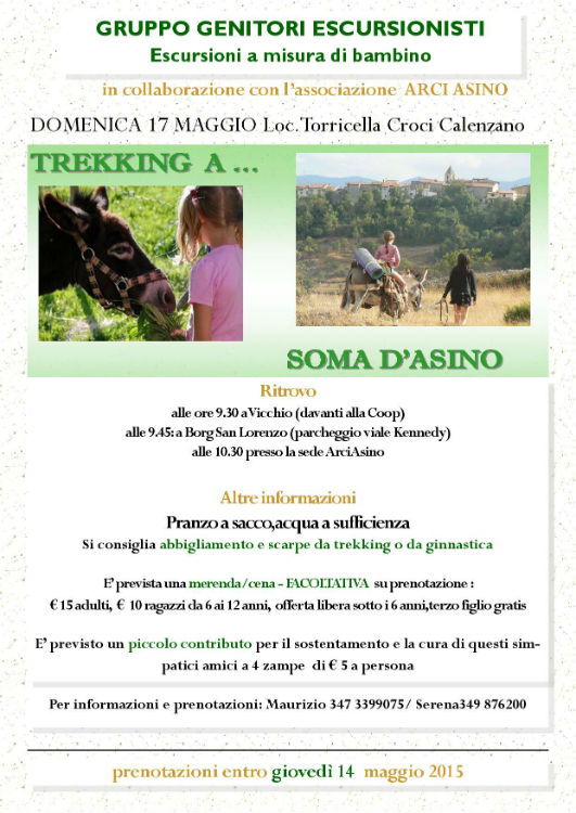 Domenica 17 Maggio, trekking a soma d'asino (per bambini). Le info