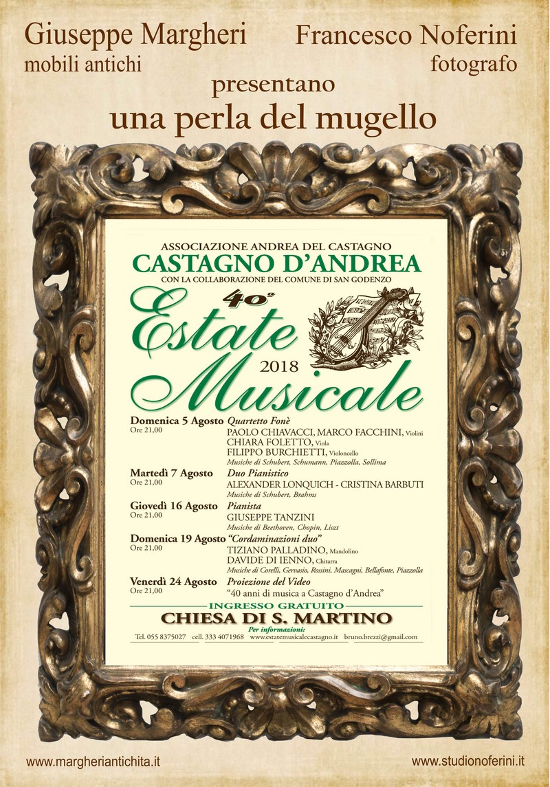 Quarantesima edizione dell'Estate Musicale a Castagno. Programma