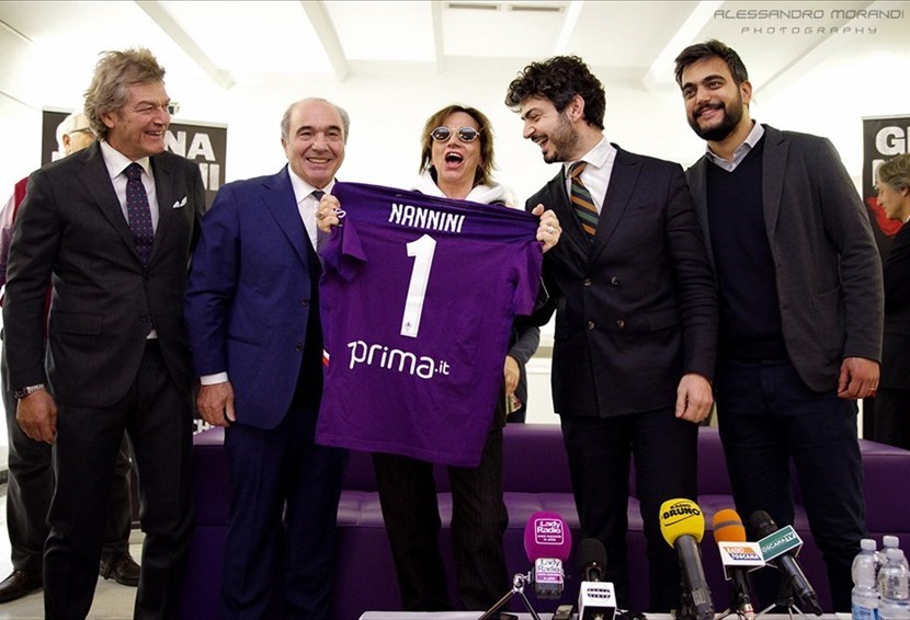 Presentazione concerto Gianna Nannini all'Artemio Franchi di Firenze assieme ad Antognoni, Presidente della Fiorentina Rocco Commisso ed esponenti del Comune di Firenze