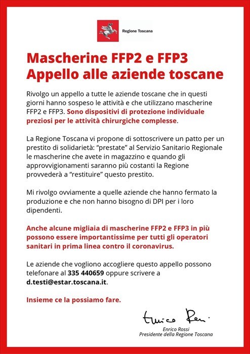 Il manifesto del presidente Rossi