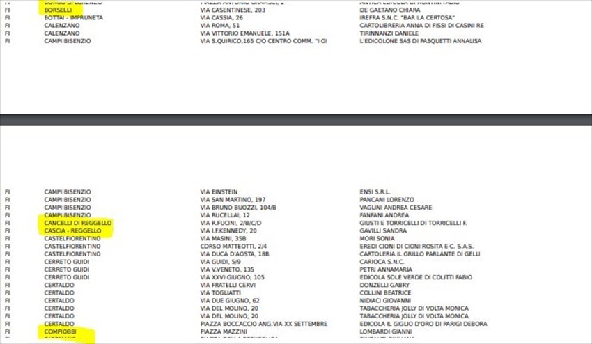 PAGINA 1 - Edicole che hanno aderito alla distribuzione di mascherine nella Valdisieve e Valdarno Fiorentino