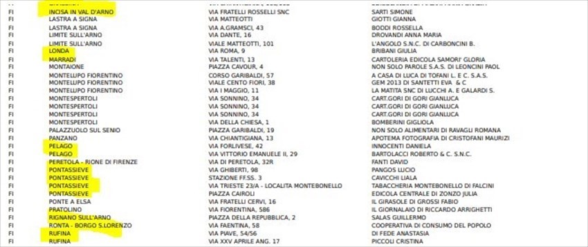 PAGINA 2 - Edicole che hanno aderito alla distribuzione di mascherine nella Valdisieve e Valdarno Fiorentino