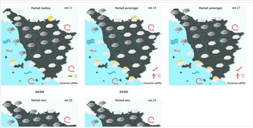 Le previsioni per domani (martedì)