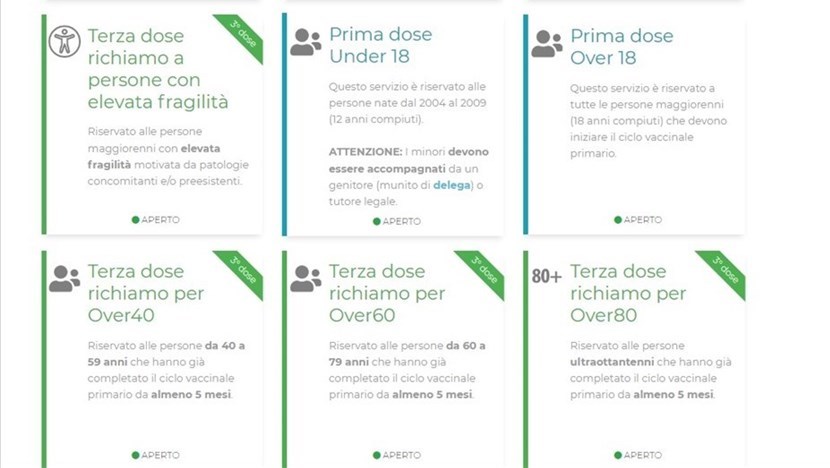 La schermata per le prenotazioni