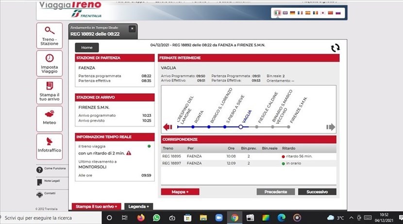 Il treno fermo secondo Viaggiatreno