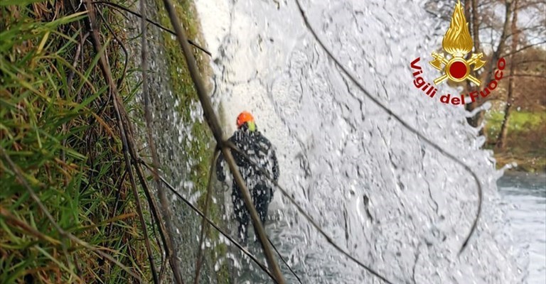 la cascata sotto cui si era rifugiato il cane
