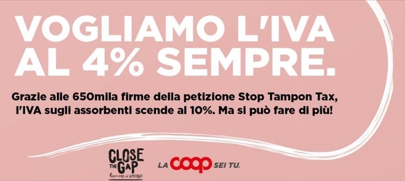 La campagna della Coop per abbassare l'Iva al 4% sugli assorbenti.