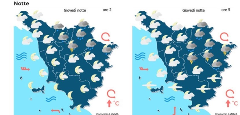 La carta meteo per stanotte