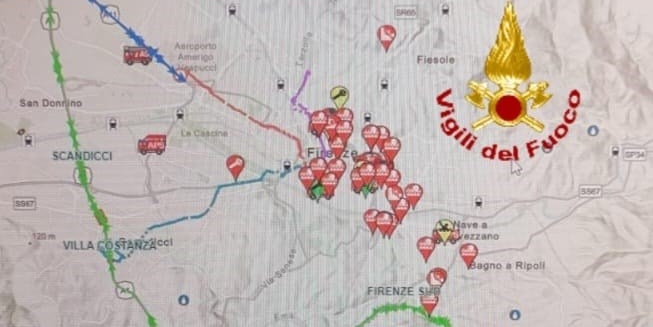 Gli interventi a Firenze dei Vigili del Fuoco
