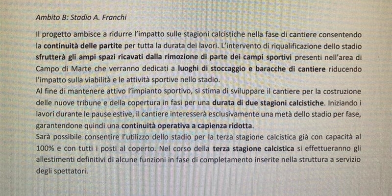 Lo stralcio del progetto vincitore che chiaramente sottolinea lo possibilità ddi giocare allo stadio