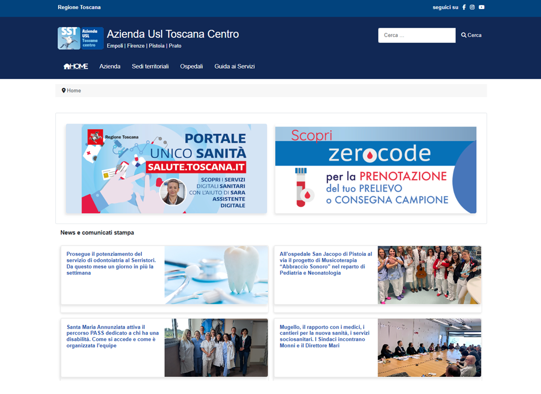 Home Page nuovo sito web di Ausl Toscana centro HP