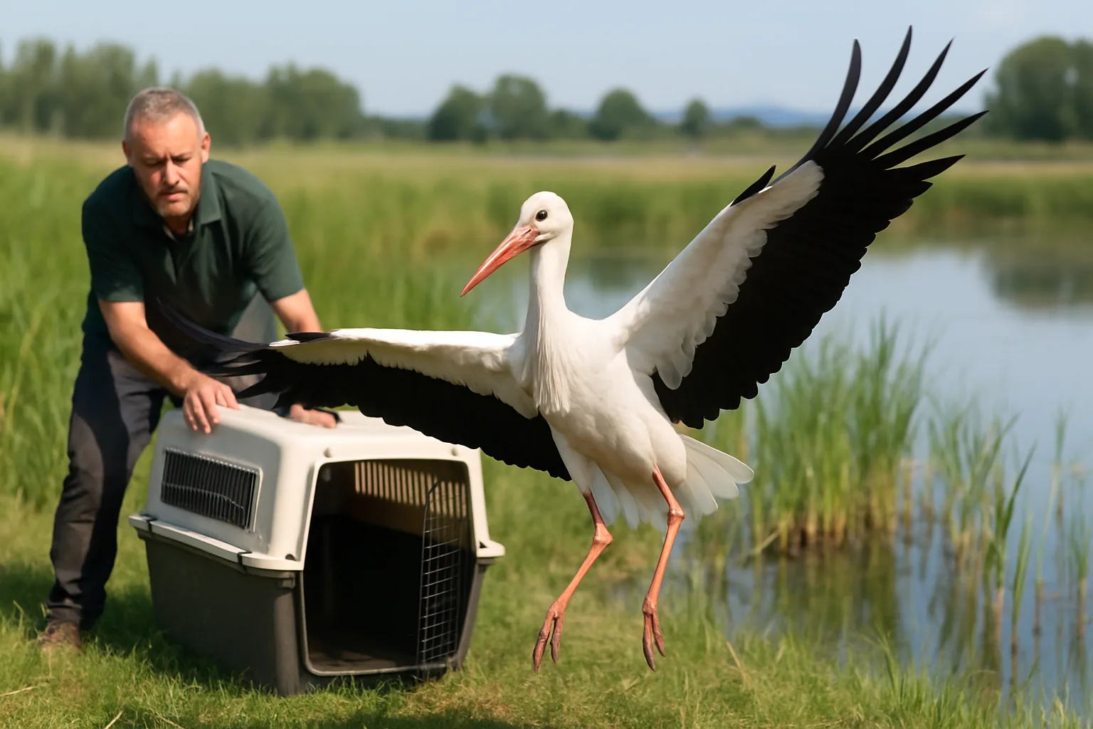 Cicogna bianca liberata nel Padule di Fucecchio