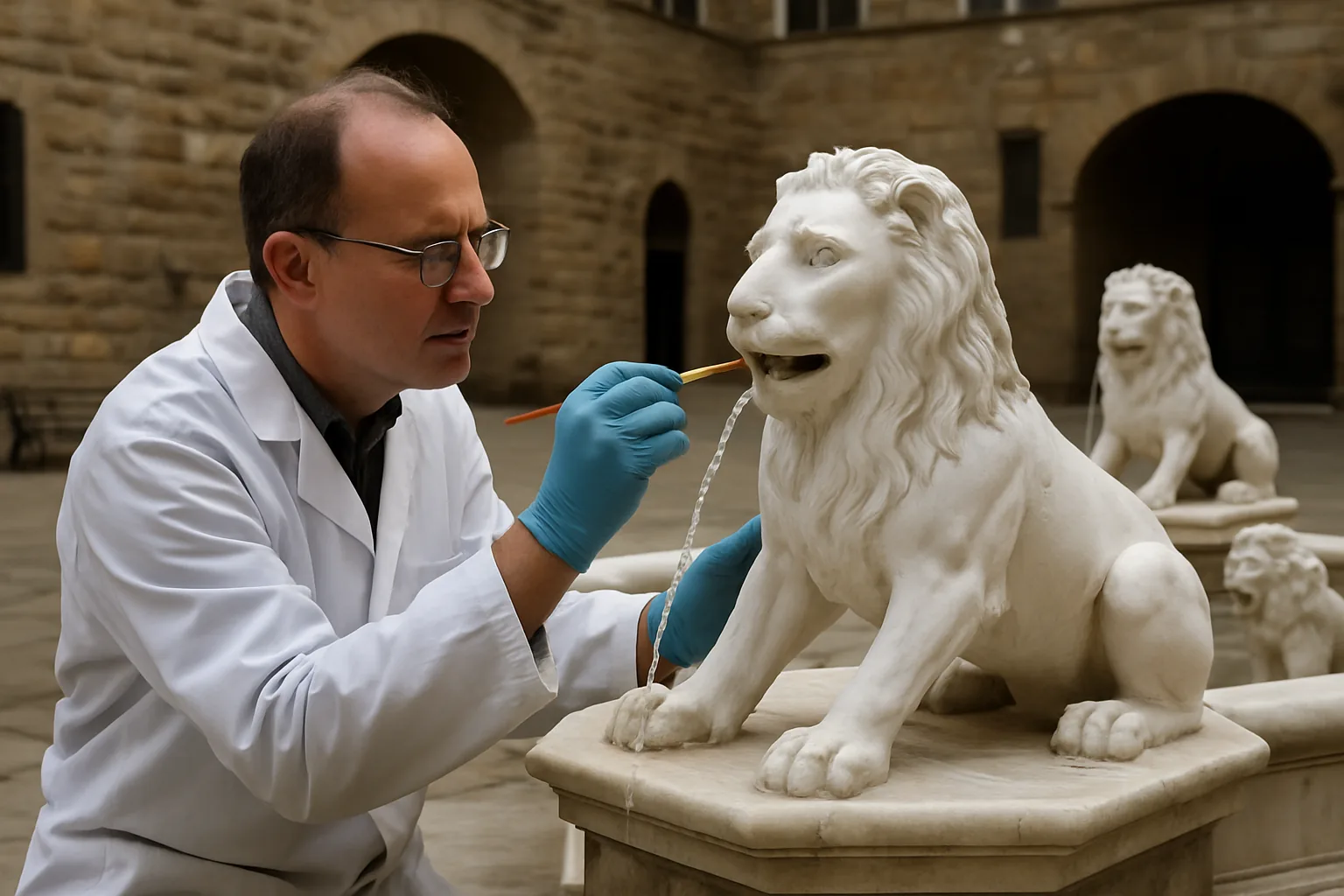 Restauro Fonti dei Leoni a Palazzo Vecchio, scoperta sorprendente in gesso